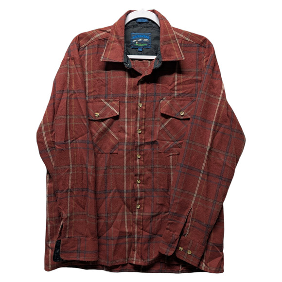 Mid 2000s Maroon Backpacker Plaid Button Up Flannel Shirt - Picture 1 of 4